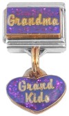 CT7302 Grandma Grand Kids Grandkids Purple Dangle Italian Charm