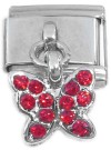 CT7303 Butterfly Red Bling Dangle Italian Charm