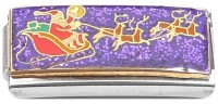 CT7478 Santa Sleigh Reindeer Purple Glitter Superlink Italian Charm