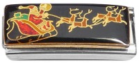 CT7479 Reindeer Santa Sleigh on Black Superlink Italian Charm