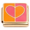 CT7845 Heart Pink Orange Gold Base Italian Charm