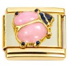 CT7849 Pink Beetle Bug Gold Base Italian Charm