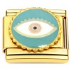 CT7858 Round Blue Evil Eye Protection Gold Base Italian Charm