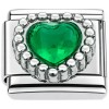 CT7872 Beaded Green Bling Heart Italian Charm