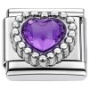 CT7875 Beaded Purple Bling Heart Italian Charm