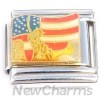 CT8027 Statue of Liberty Waving USA American Flag Italian Charm