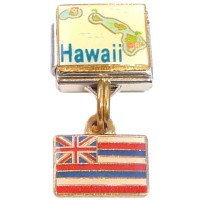 CT8237 Hawaii State Outline and Flag Dangle Italian Charm