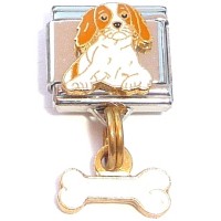 CT8242 Brown White Puppy Dog Dangle Italian Charm