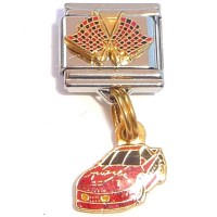 CT8249 Checkered Racing Flag Red Car Dangle Italian Charm