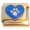 CT8996 Paw Blue Glitter Heart Gold Base Italian Charm