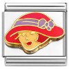 CT9994 Woman Red Hat Purple Bow Italian Charm 