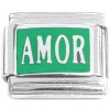 R3048green Amor Spanish Love on Green Italian Charm
