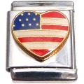 13mmT3002 Patriotic US Flag Heart 13mm Italian Charm