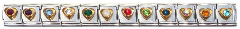 13mmCT9999 Full set of 12 Heart Birthstones - 13mm Italian Charms