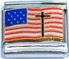 CT6214 Cross on American Flag Italian Charm