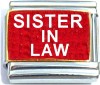 Sister In Law on Red with Glitter Italian Charm