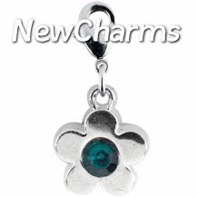 CE117 Flower Dark Green Stone Enamel Dangle