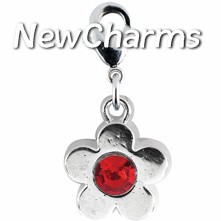 CE119 Flower Red Stone Enamel Dangle