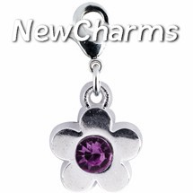 CE122 Flower Purple Stone Enamel Dangle