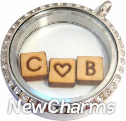 silver letter locket charms