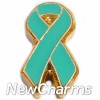 H1047TEAL Teal Ribbon Floating Locket Charm