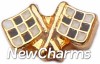H1070g Race Flags Gold Trim Floating Locket Charm