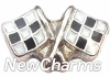 H1070s Race Flags Silver Trim Floating Locket Charm