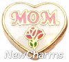 H1142 Mom With Rose On White Floating Locket Charm
