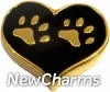 H1214bg Gold Paws Black Heart Floating Locket Charm