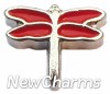 H1267 Red And Silver Dragonfly Floating Locket Charm