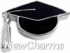 H1528blacksilver Graduation Cap Black on Silver Floating Locket Charm