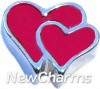 H5021 Double Red Heart On Silver Floating Locket Charm