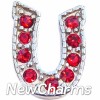 H6129 Big Horse Shoe With Red Stones Floating Locket Charm