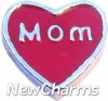 H7170 Mom Red Heart Silver Trim Floating Locket Charm