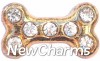 H7193 Gold Dog Bone With Stones Floating Locket Charm