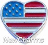 H7511 United States Flag Silver Heart Floating Locket Charm
