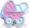 H7516 Pink Baby Stroller Floating Locket Charm
