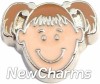 H7776 Brunette Pigtail Girl Floating Locket Charm