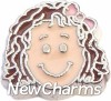 H7840 Dark Brown Curly Hair Girl Floating Locket Charm