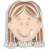 H7842 Light Brown Long Hair Girl Floating Locket Charm