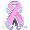 H7967 Pink Ribbon With Silver Trim Floating Locket Charm