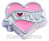 H8068 I Love You Pink Banner Heart Floating Locket Charm