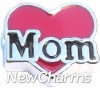 H8211 Mom Red Heart Silver Trim Floating Locket Charm