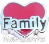 H8212 Family Red Heart Silver Trim Floating Locket Charm