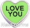 H8298 Love You Green Candy Heart Floating Locket Charm