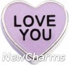 H8301 Love You Purple Candy Heart Floating Locket Charm