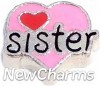 H9124 Pink Sister Heart Floating Locket Charm