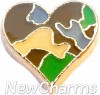 H9148 Camouflage Gold Trim Heart Floating Locket Charm