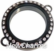 IK21  Twist Stainless Steel Inline Black Medium Round CZ Loose Floating Locket 