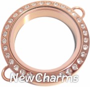 IR21  Twist Stainless Steel Inline Rose Gold Medium Round CZ Loose Floating Locket 